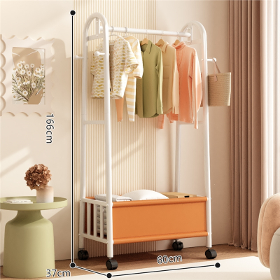  阿斯卡利(ASCARI)加粗衣帽架落地卧室挂衣架家用移动晾衣架多功能皮革收纳衣架 加粗60厘米白橙皮兜收纳篮衣帽钩送轮子