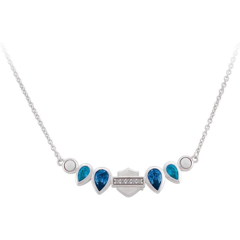 Harley Davidson女款蓝色吊坠石项链优质银灵动设计配饰