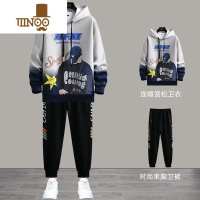 YANXU青少年连帽卫衣男秋季2023新款宽松外套初中生高中生款套装潮