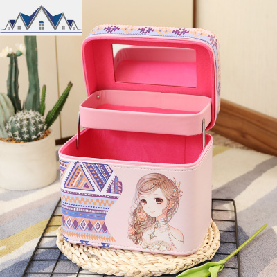 便携化妆包韩国多功能可爱少女心手提化妆品收纳盒品大容量化妆箱 三维工匠收纳包