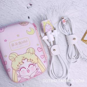 家柏饰(CORATED)苹果数据线保护套iphone美少女贴纸收纳包耳机绕线器防折断整理盒