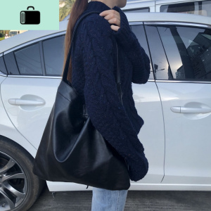 19ss/ 秋冬韩国ins休闲PU皮单肩包大容量帆布包手提袋托特包学生NEW LAKE 黑色女士单肩包 黑色