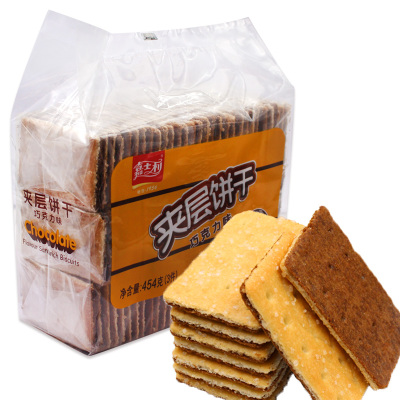 嘉士利巧克力味夹层饼干454g*3包酥脆饼干办公室早餐休闲好吃零食小吃