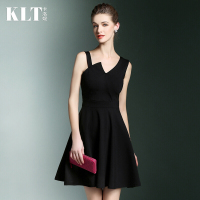 夏装新款女连衣裙礼服女宴会无袖短款收腰显瘦小黑裙黑色