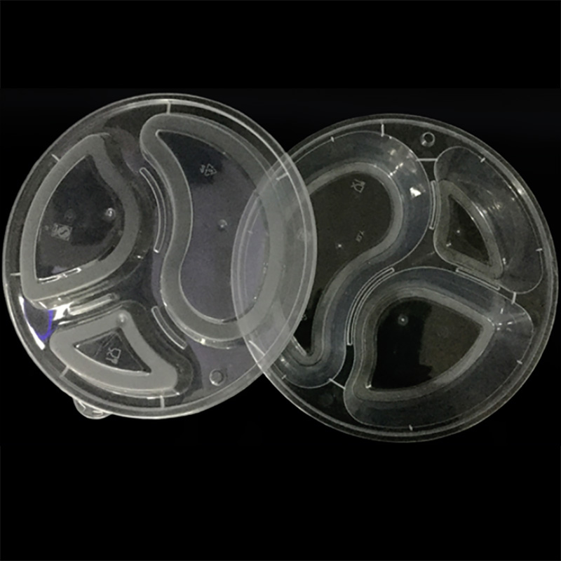 奥德鑫一次性PP餐盒 透明三格圆形快餐盒饭900ml 单个