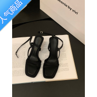 SUNTEK法式一字带凉鞋仙女鞋子2023年新款夏季小众高级感罗马绑带高跟鞋