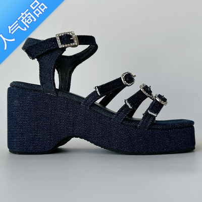 SUNTEK英同款坡跟厚底罗马凉鞋女小众百搭仙女气质网红洋气高跟鞋潮