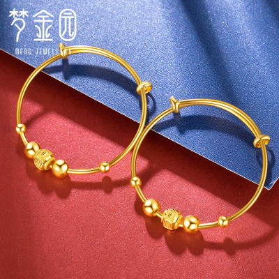 梦金园黄金手镯路路通磨砂儿童手镯足金999黄金手镯黄金饰品首饰单只