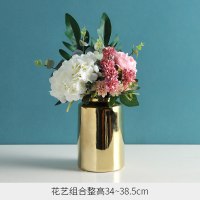 北欧简约电镀金色轻奢假花陶瓷花瓶摆件客厅家居餐桌插花摆设 三维工匠 软装组合花艺套餐2