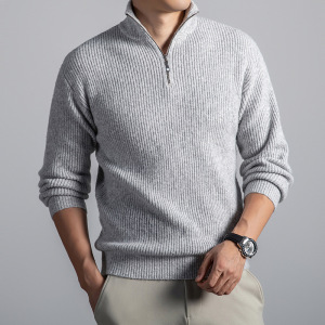 欧美男士羊毛衫秋冬新款加厚半高拉链领保暖打底针织毛衣男_36