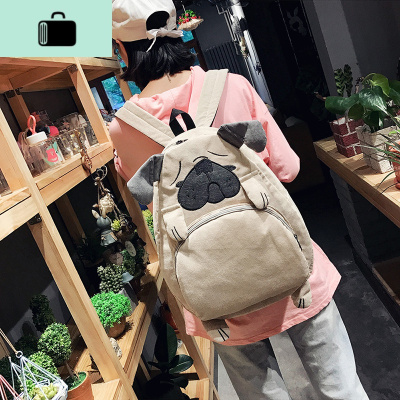 韩版可爱卡通狐狸狗动物灯芯绒书包学生情侣女原宿百搭个性双肩包NEW LAKE