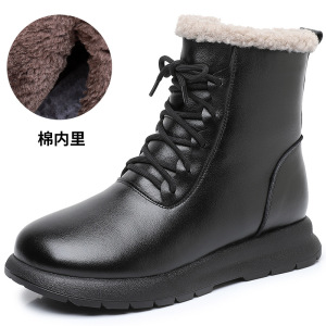 冬新款雪地靴厚底加绒防滑复古保暖头层牛皮加厚棉靴女加大码