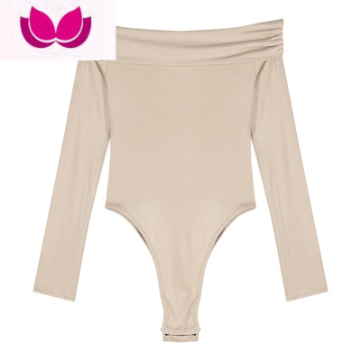 七斓辣妹一字肩长袖T恤女春季弹力露肩锁骨性感内搭修身显瘦连体上衣