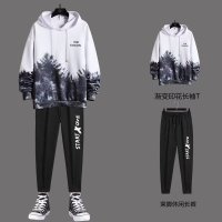 连帽卫衣套装男秋季新款渐变宽松休闲男士运动休闲两件装