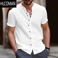 HLCOMAN特大码300斤夏季宽松复古纽扣棉麻衬衫男短袖设计感小众上衣潮牌