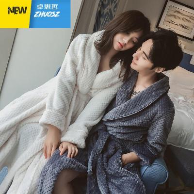 睡袍女冬情侣保暖加厚浴袍珊瑚绒大码秋冬季男士中长款法兰绒睡衣卓思哲