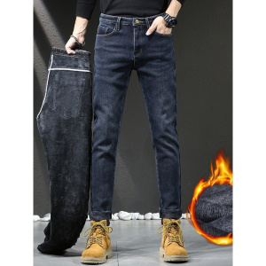 北方舒适牛仔裤男冬季抗寒长裤百搭显瘦小脚裤男士jeanstrousers