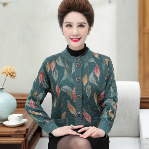 品牌送礼妈妈装羊绒衫女中老年奶奶宽松加大码毛衣本命年老太太开衫女羊绒开衫女印花毛衣女中老年人保暖羊毛衫加绒外套