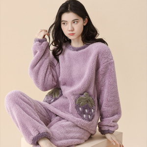 啄木鸟睡衣女2025年新款冬季珊瑚绒加厚加绒法兰绒家居服套装
