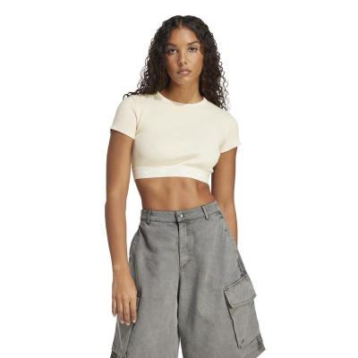 Adidas女运动T恤短袖奶油白街头潮流舒适弹力街舞休闲百搭