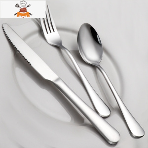 不锈钢西餐餐具刀叉勺三件套全套牛排刀叉二两件套装家用欧式加厚 敬平 加厚款 圆头牛排刀叉+尖勺 3件套