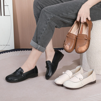 26春秋季新款复古粗跟浅口头层牛皮单鞋通勤时尚舒适百搭四季女鞋_818