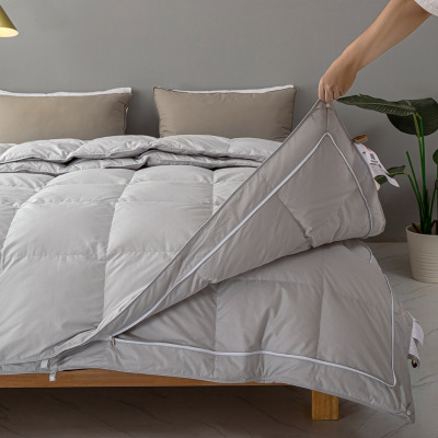 双胎子母被二合一全棉贡缎春秋加厚白鹅绒冬被四季用羽绒被