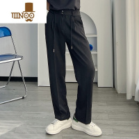 YANXU渣渣鹿冰丝休闲裤薄款垂感小西裤男款夏季宽松直筒系带免烫长裤潮