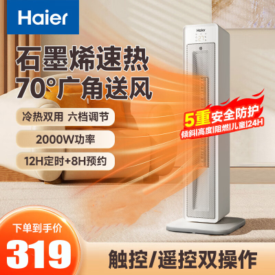 海尔(Haier)取暖器家用暖风机2000W功率 电暖风卧室办公室烤火炉立式省电节能 HNF-S2031B(遥控款)