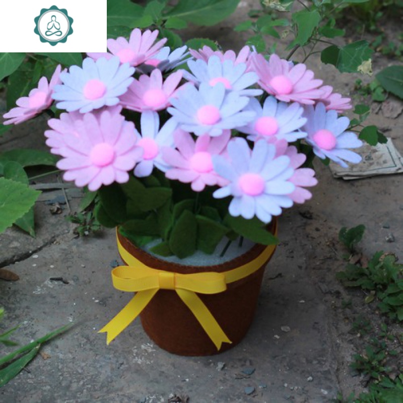 盆栽仿真花束客厅摆件不织布材料包手工装饰布艺玫瑰菊花盆栽 封后 13