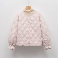 90绒秋冬新款羽绒服女轻薄短款菱形格圆领鸭绒外套