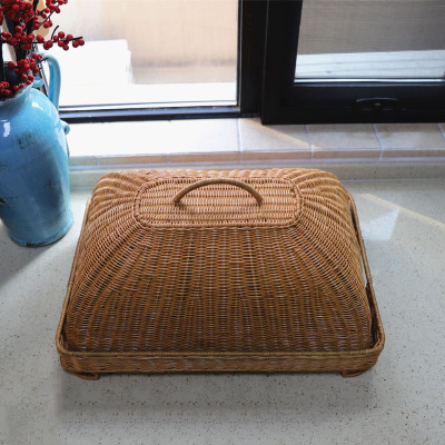 田园餐桌罩 精致竹编饭菜罩 手工剩菜盖伞餐厅食物防尘罩子防老鼠 敬平 长方款一套印尼藤52*36*6cm饭罩