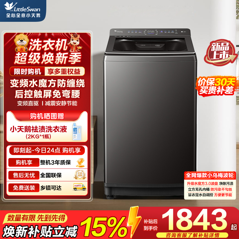 小天鹅(LittleSwan)小乌梅2.0轻奢版10KG水魔方变频波轮纳米银离子除菌一级能效TB10VE20D