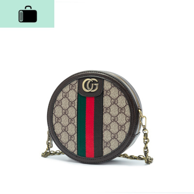 迷你小包包女2020新款时尚百搭单肩小圆包简约印花链条斜挎圆形包NEW LAKE 咖啡色女斜挎包