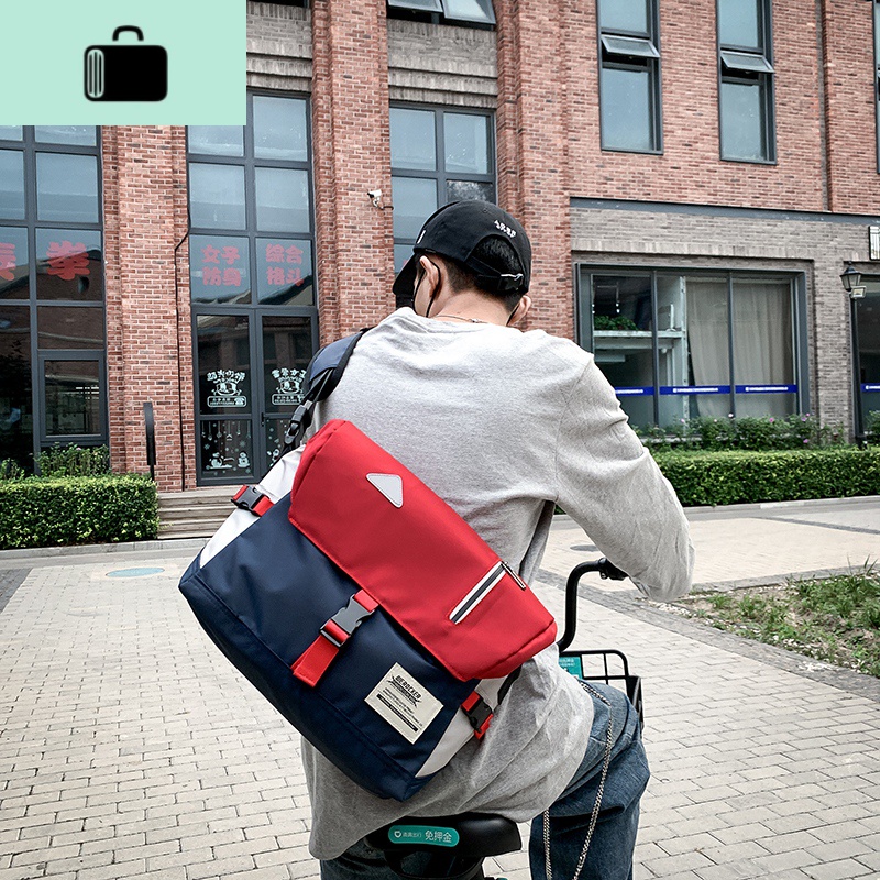 ins潮牌单肩包男休闲学生校园斜挎背包女休闲潮流大容量撞色包包NEW LAKE