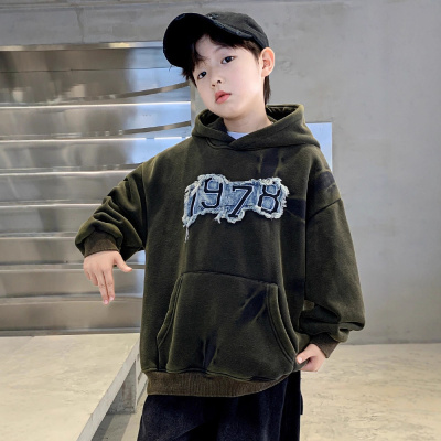 男童加绒连帽卫衣冬款潮牌中大童加厚保暖上衣儿童大男孩秋冬痞帅