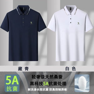 [5A抗菌+桑蚕丝]啄木鸟短袖T恤翻领男士2025夏季爸爸polo衫父亲