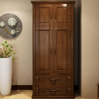 现代中式实木衣柜二2开卧室收纳储物橡木资衣橱小户型组装家具