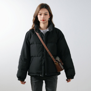 新款纯色加厚简约羽绒服女小个子白鸭绒面包服冬季外套
