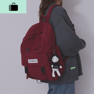 书包女大学生双肩包韩版帆布高中学生潮牌ins简约森系校园背包女NEW LAKE