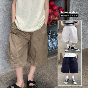 童酷2026男童夏季新款时尚纯色贴袋中大童工装裤百搭宽松儿童短裤