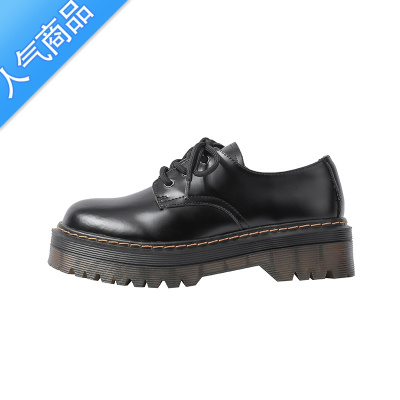 SUNTEK老大叔~厚底小皮鞋女2023新款复古英伦风系带圆头单鞋乐福鞋