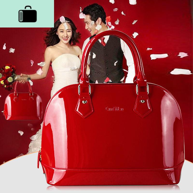 2020新款韩版简约结婚女包贝壳包新娘手提包漆皮时尚百搭单肩斜挎NEW LAKE女斜挎包