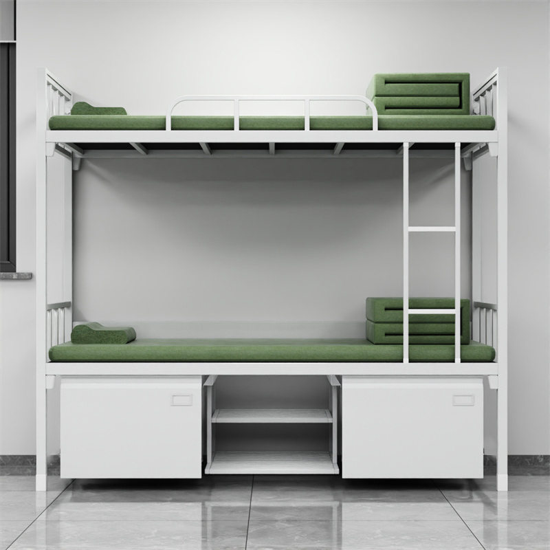 富路达钢制双层床宿舍上下铺铁架床加厚内务双人床带鞋柜1.2米宽