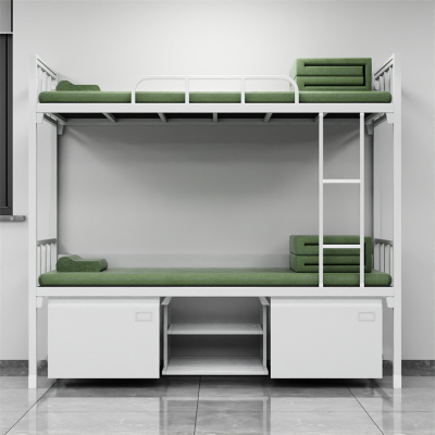 富路达钢制双层床宿舍上下铺铁架床加厚内务双人床带鞋柜1.2米宽