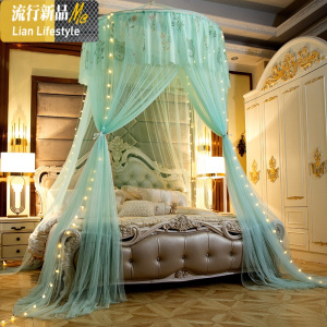 圆顶吊顶蚊帐家用1.5m/1.8m床1.2米公主风纹帐吊挂式可折叠免安装 三维工匠