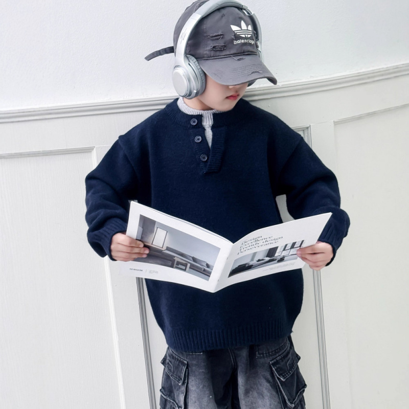 男童冬装假两件加厚毛衣新款中大童儿童男孩秋冬款冬季上衣潮