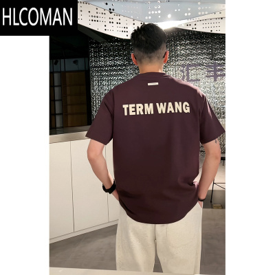 HLCOMANYOUMOU酒红色设计感字母印花圆领短袖T恤男夏季新款气质上衣2025