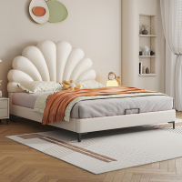 欧梵森 卡通儿童床花瓣简约皮艺床现代简约卧室皮床1.8米小户型软包床男孩女孩储物床单双人床