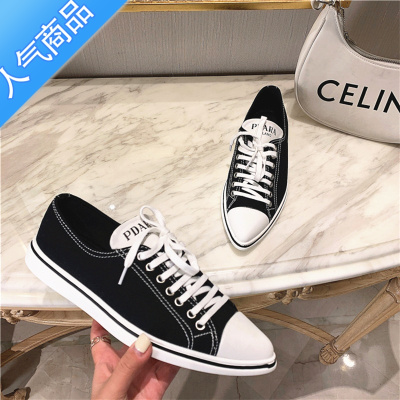 SUNTEK尖头帆布鞋女小白鞋2023年夏季新款一脚蹬休闲系带板鞋百搭运动鞋